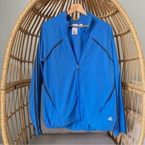 🩵 Adidas Blue Zip Track Jacket Men’s XL Lightweight Windbreaker 3 Stripe